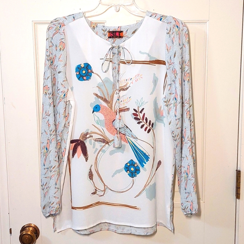 ISLE by Melis Kozan Bird Printed Tunic Top, size XS (runs big)
